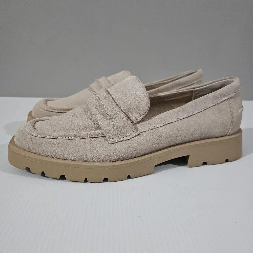Dolce Vita Elias Penny Loafer Womens 10 Cream Tan Suede Chunky Platform NEW